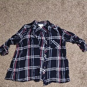 Motherhood Maternity Navy and Pink Plaid Button Down Shirt